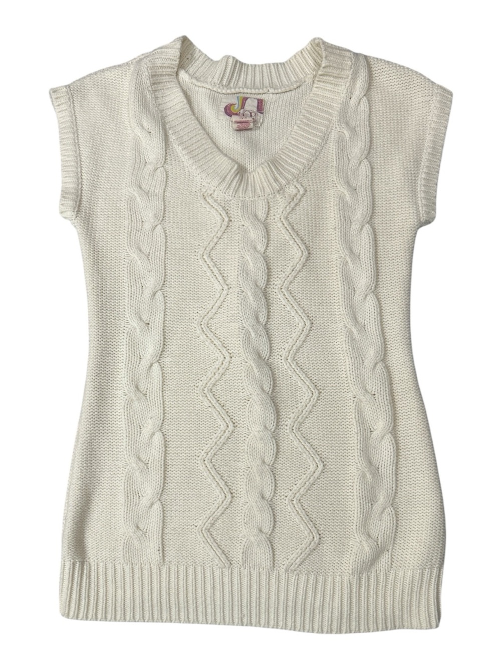 OP Vintage Cable Knit V-Neck Sweater Vest in Cream junior sz 15/17